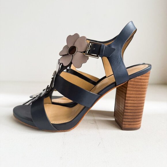 Michael Michael Kors Kit Blue Floral Black Heel Sandals 6.5M - Picture 6 of 9